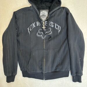 Vintage Sasquatch Fox Men's Black Pinstripe Bomber Jacket Size XL EUC/Perfect